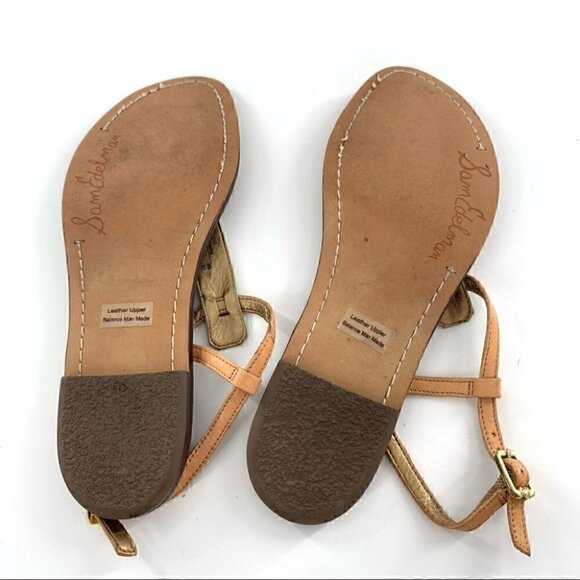 Sam Endelman Gigi sandals size 6 37 tan green snakeskin print leather t-strap - Picture 7 of 14